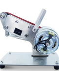 Badass Mini Electric Belt Sander Grinder With 7 Position Adjustable Desktop Polishing Rig showing compact design and adjustable belt.