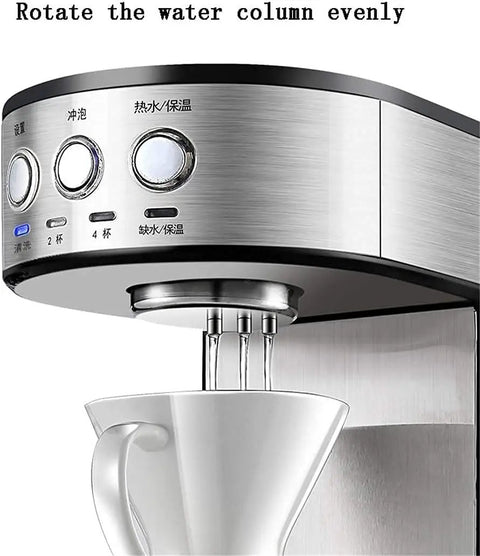 Kickstart Your Daily Grind With This Smart Automatic Coffee Maker Featuring Precise Temp Control Warm Base and Brushed Stainless Steel Body brewing coffee up close.