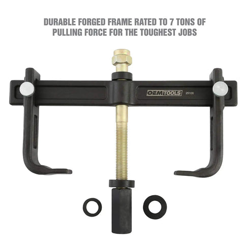 Powerful Brake Drum Puller And Rotor Removal Tool That Works Great With Your Impact Wrench For Removing Hubs Drums And Brake Rotors Includes Three Adaptors For Most Common Hub Sizes And Types shown with durable frame for 7-ton pull force