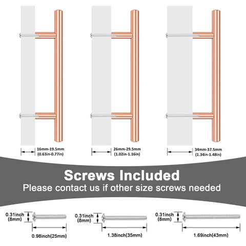 Diagram of Rose Gold Cabinet Handles And Knobs Set Of 10 For Drawers Cabinets And Dressers 4 Inch Hole Centers 102mm with screw sizes.