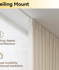 Ceiling Curtain Track For Room Divider, Aluminum Ceiling Mount Rail Set With Roller Hooks, White Finish, installed with curtains