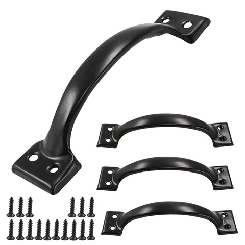 4 Pack Vintage Black Gate Handles Curved Pulls For Barn Doors Cabinets And Furniture 5.4 Inch Heavy Duty Hardware With Mounting Screws Included