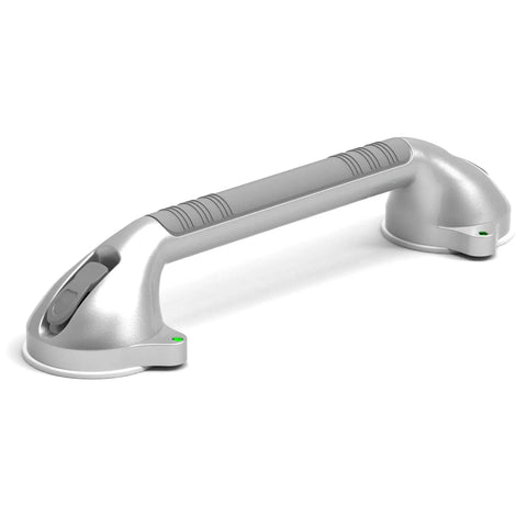 16.5 Inch Suction Bath Grab Bar With Indicators For Balance Help Shower Handle On Flat Non Porous Tiles Silver Grey Secure Grip