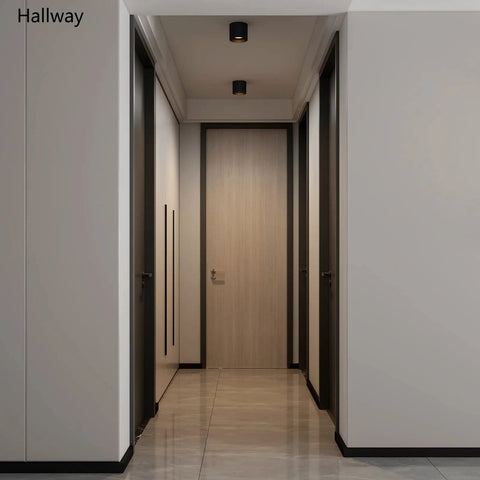 Ultra Sleek Black 5 Inch LED Ceiling Light Fixture Flush Mount Dimmable 14W 3000K Ra90 No Fuss Easy Install hallway view