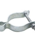 Close-up of two pack chain link fence gate post hinge for two and three eighths inch OD posts galvanized steel with zinc powder coat
