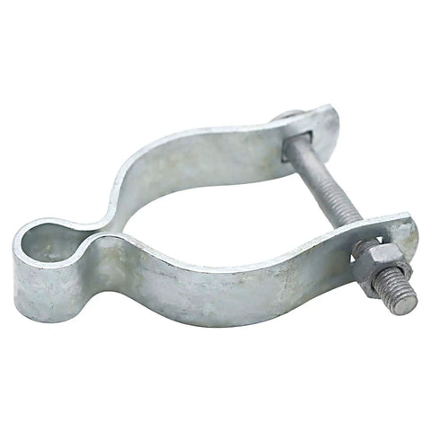 Close-up of two pack chain link fence gate post hinge for two and three eighths inch OD posts galvanized steel with zinc powder coat