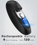 Canslab Ultrablade Pro Electric Can Opener showing rechargeable battery indicator, designed for easy kitchen use.