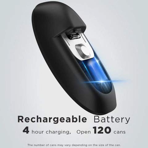 Canslab Ultrablade Pro Electric Can Opener showing rechargeable battery indicator, designed for easy kitchen use.