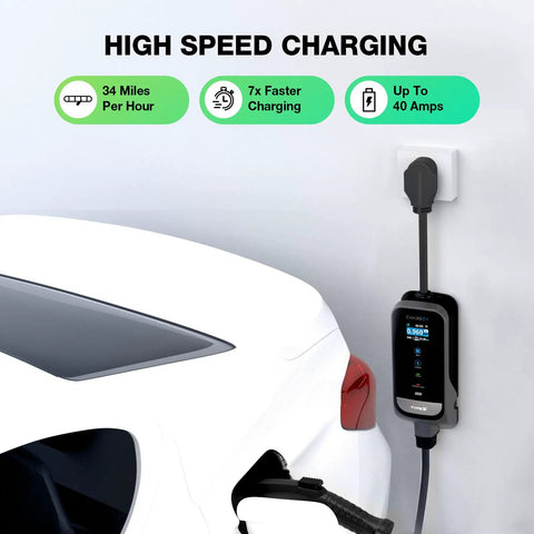 Car charging with 40A Level 2 EV Charger for Home 240V Smart Charging With Adjustable Amps 8A to 40A App Control J1772 Connector