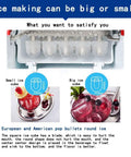 Compact Countertop Ice Maker Machine Sporting A Sleek Stainless Steel Build Effortlessly Dispenses Crystal Clear Ice Cubes 220V Powered Hassle Free Setup Prime For Home Bars And Modern Kitchens 15kg Daily Yield ice cube sizes shown.