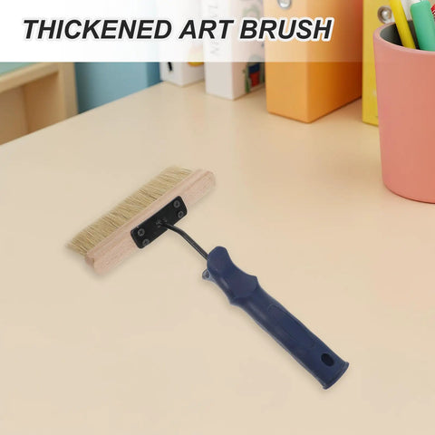 Deck Stain Applicator For Flat Cabinets And Edges Pro Grade Artist Texture Brush on a desk showing ergonomic handle and thick bristles.