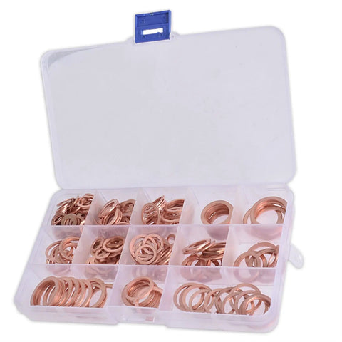 Premium Copper Washer Set 280 Pcs Solid Flat Washers Across 12 Sizes Pro Grade SAE Fit For Industrial And Electrical Projects in storage box