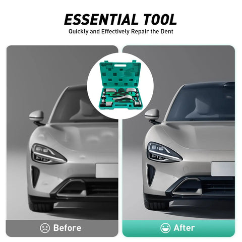 9 Piece Auto Body Hammer and Dolly Kit for Dent Repair and Sheet Metal Shaping Heavy Duty 45 Steel Tools Paint Friendly Car Dent Removal Set for Home Garage and Shop Use, green case