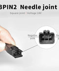 3PIN2 Needle joint connector showing positive and negative poles, designed for 24V applications.