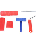 Complete Wood Graining Roller Kit Comes With Slick Rubberized Paint Rollers And Multiple Pattern Attachments For Effortless Faux Finish Wall Art And Wood Furniture Makeovers With Zero Sweat Or Hassle, featuring red rubberized rollers and blue handle.