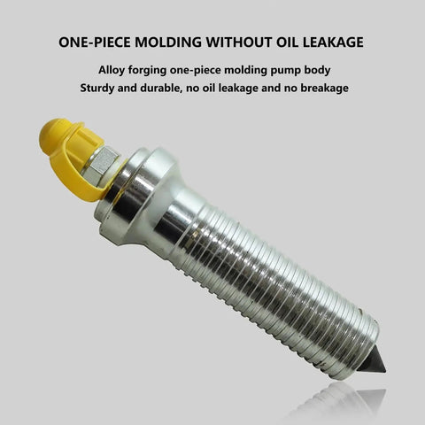 Beefy Hydraulic Gear Puller With Hand Pump, chrome one-piece body, yellow cap details, oil-leakage prevention, side angle view