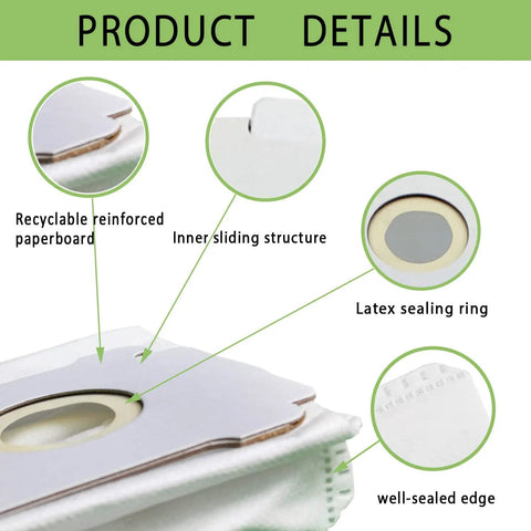Product details of 6 Pack Vacuum Bags For Roomba I J And S Series Replacement Dust Bags For iRobot Vacuum Cleaners showing sealing ring and structure