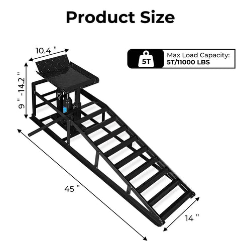 2 Pack Hydraulic Car Ramps Up To 11,000 Lbs Beefy Heavy Duty Steel Lift Ramps With Adjustable Height 9 To 14 Inches For Easy Oil Changes And Vehicle Maintenance Black