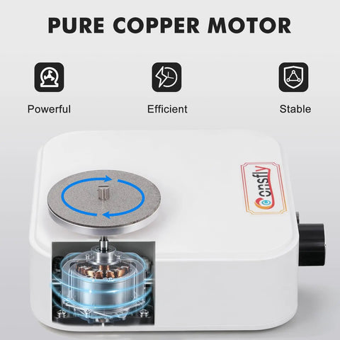 Solid Workhorse Rotary Engraver Sharpener With Four Precision Grinding Discs Variable Speed Dial showing pure copper motor inside.