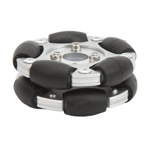 60mm aluminium alloy omni wheel with 10 rubber rollers, front-angle close-up view