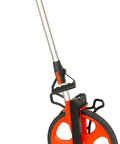 Distance Measuring Wheel 12.5 Inch Diameter Belt Driven Counter with sturdy grip, heavy-duty orange wheel for outdoor measurements.
