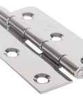 Built Tough Stainless Steel Continuous Hinge With Slick Mirror Finish Heavy Duty Folding Cabinet Hardware For Cupboards Pianos And Wood Box Doors, close-up view.