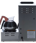 Side view of Low Profile 12 Cup Pourover Commercial Coffee Maker With 3 Lower Warmers Silver Finish A Real Workhorse For Cafes Or Busy Offices