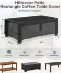 All Weather Outdoor Coffee Table Cover 48 Inch Rectangular, Heavy Duty Oxford Cloth With PU Coating, Rainproof and Fade Resistant