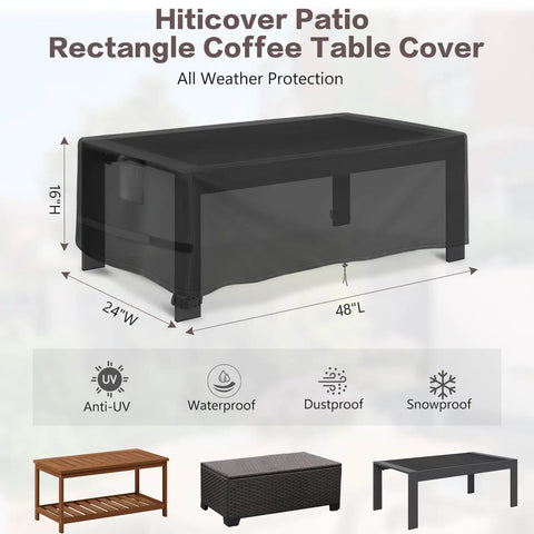 All Weather Outdoor Coffee Table Cover 48 Inch Rectangular, Heavy Duty Oxford Cloth With PU Coating, Rainproof and Fade Resistant