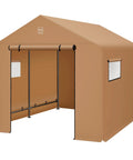 10x8ft Outdoor Storage Shed With Dual Roll Up Doors And Weather Resistant Metal Frame In Tan, The Do It All Carport Shelter For Motorcycle, Bike, Lawn Tools, Mower And More, Easy Access Backyard Storage Solution