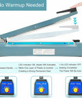 12 Inch 5mm Impulse Heat Sealer Machine With Replacement Parts Bundle, 110V Pro Grade Bag Sealer open with handle pressed