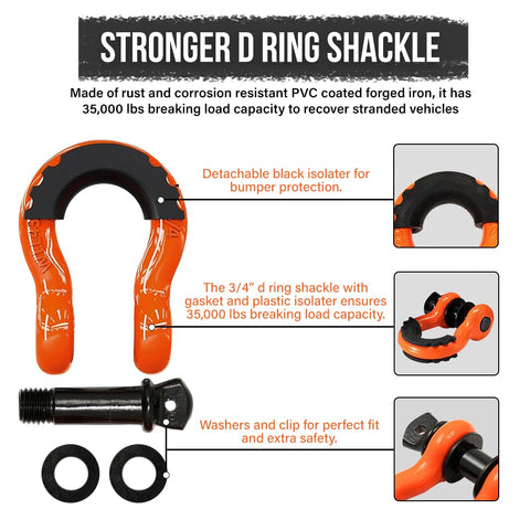 Stronger D ring shackle with PVC coating, black isolater, and washers, 35,000 lbs capacity, part of 3x10 Ft Beefy Heavy Duty Lifting Sling Straps