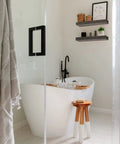 Bathroom with tub and Floating Wall Shelves Set Of 2 For Bathroom Over Toilet, 15.7 Inch Wide By 6.7 Inch Deep, Dope Farmhouse Gray MDF Shelves
