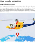 Bell-412 RC helicopter over map showing GPS and battery return functions
