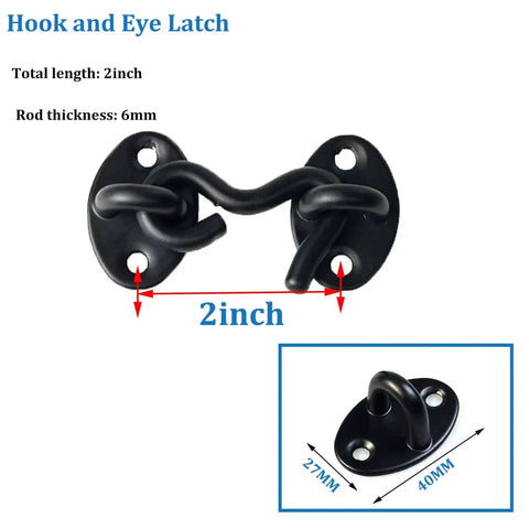 Two Pack Hook And Eye Latch For Doors And Gates 2 Inch Black Stainless Steel Heavy Duty Privacy Latch Solid 6mm Thick Rust Resistant