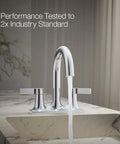 Venza Centerset Bathroom Faucet With Two Lever Handles, 3 Hole Sink Faucet, 5.5 Inch Spout Reach, Polished Chrome Finish, 0.5 GPM Water Saver At 60 PSI installed on marble countertop