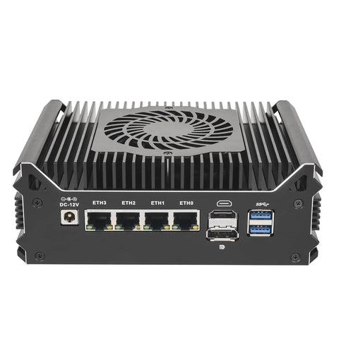 Hella Reliable Firewall And Router Mini Pc With Intel N150 Processor Eight Gb Ram 256GB Ssd four Gigabit Ethernet ports and USB connectivity.