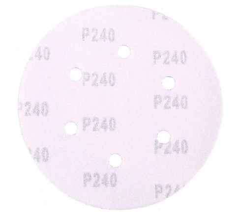 Six Inch 150 Mm Sanding Discs With Hook And Loop Aluminum Oxide Grits From 60 To 2000 For Orbital Sanders featuring P240 grit for fine surface smoothing.
