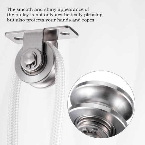 Rope Pulley System Beef Up Your 30mm Wheel Wall Mount With Dual Bearings Stainless Steel Rope Pulley close-up view.