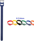 Multicolor Nylon Fabric Cable Ties With Reusable Hook And Loop Fasteners, 102 Pcs, 10 Inch Length, Vibrant Yellow Orange Red Green Blue Black