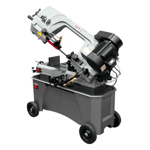 Deluxe 7 By 12 Inch Metal Cutting Band Saw With Horizontal And Vertical Capability, 3/4 HP, 115 And 230 Volt, Single Phase, Toolless Quick Lock Vise With Preset 15 30 And 45 Degree Miter Positions, Large 9 By 12 Infeed Table, Flanged Cast Iron Wheels