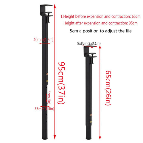 Badass Adjustable Telescopic Table Legs With F Shape Clamp Mount Black Steel Support Hardware For Diy Console And Dining Desk dimensions shown