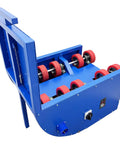 Heavy Duty Electric Drum Rotator Mixer With Variable Speed For Grease And Paint Smooth Operator Rotary Roller angle view, blue metal with red rollers.