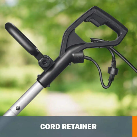 Handle of 12 Amp Corded Electric Lawn Edger And Trencher With Seven Point Five Inch Cutting Blade WG896 showing cord retainer.