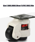Heavy Duty Leveling Caster Wheels Featuring Silent Polyurethane Rollers And Fully Adjustable Square Mount Plates For Solid Job Ready Workshop Gear And Machine Stands 4 Pack close-up of caster wheel with adjustable square mount.