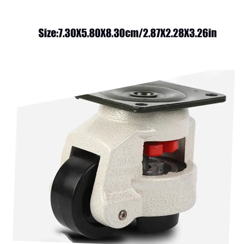 Heavy Duty Leveling Caster Wheels Featuring Silent Polyurethane Rollers And Fully Adjustable Square Mount Plates For Solid Job Ready Workshop Gear And Machine Stands 4 Pack close-up of caster wheel with adjustable square mount.