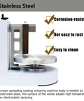 Absolute Knock Out Electric Cake Smoother And Automatic Frosting Spreader Featuring Feather Light Stainless Steel Scraper adjustable, stainless steel construction.