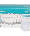 Box and bulb of 8 Pack A19 LED Light Bulbs 60 Watt Equivalent Daylight 5000K Bright White For Indoor Use Lamps And Fixtures