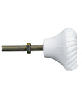 Side view of Six Pack Resin Beach Conch Cabinet Knob in Antique White Finish with 3D shell shape and metal screw.