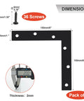 Heavy Duty Stainless Steel Beefy L Shaped Mending Plate 6x6 Inch Right Angle Corner Bracket For Wood Matte Black Finish